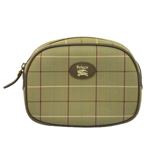 Burberrys Plaid Canvas Pouch Khaki Brown - Picture 1 of 15